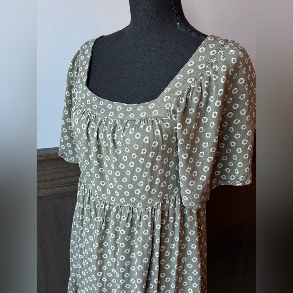 Maurices Olive Floral square neck Dress small - Picture 2 of 8